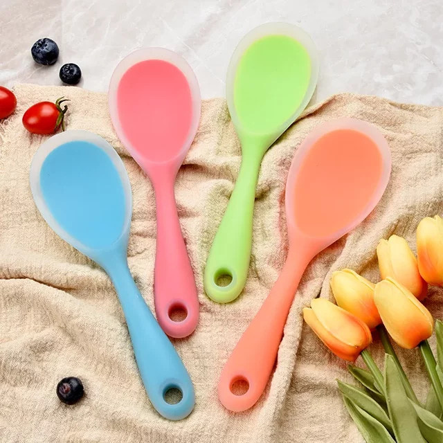 Venlohome Antihaft-Silikon-Reislöffel Set, hitzebeständige Reisschaufel und Reispaddel in Orange und Multicolour, oval geformt - Bild 1