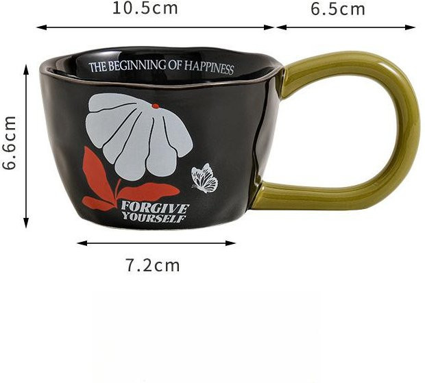 Yiran Furniture Keramikbecher im Retro-Design mit großen Ohren, weiß und schwarz, 350 ml - Bild 1