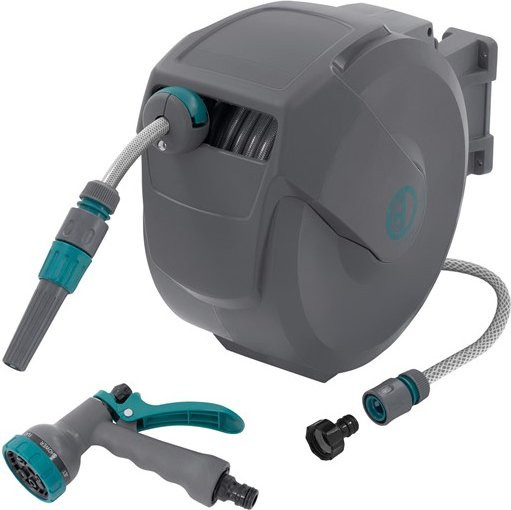 ECD Germany Schlauchaufroller Grau, 180 Grad schwenkbare Schlauchbox mit 15m Schlauch und Multifunktionsbrause zur Wandmontage - Bild 1