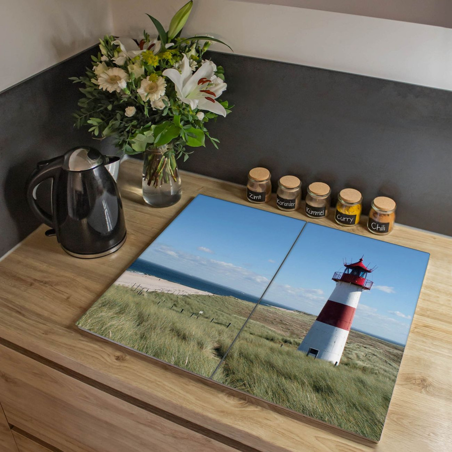 Banjado Herdabdeckplatte aus Glas zweiteilig mit Leuchtturm-Motiv, B/T: 52 x 30 cm - Bild 1