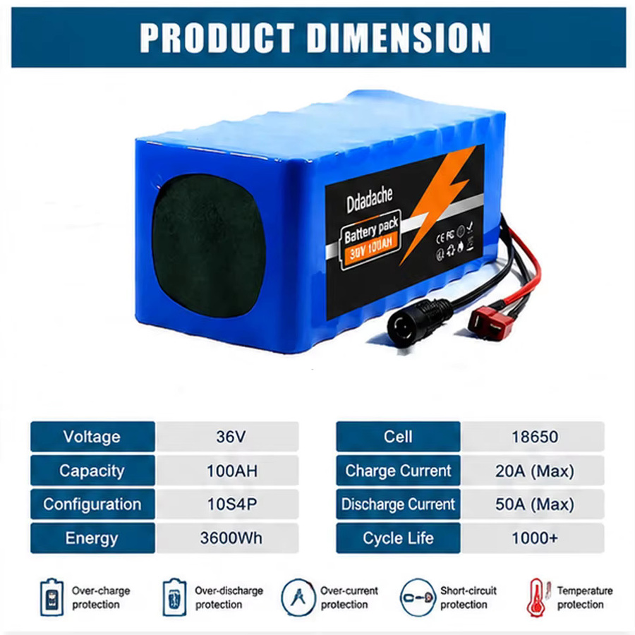 Wiederaufladbarer 36V 100Ah 1000W Lithium-Ionen-Akku 10S4P mit BMS in Blau für Elektro-Mountainbike, Fahrrad und Roller - Bild 3