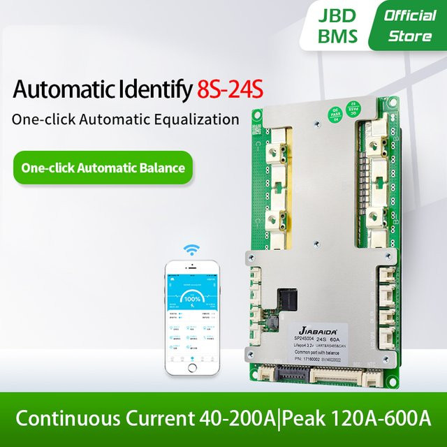 JBD Smart BMS mit automatischer Identifizierung und UART RS485 Schnittstellen für 8S bis 24S Batterien (24V-72V, 40A-200A) - Bild 1