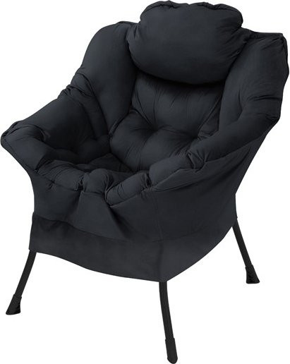 ML-Design Relaxsessel Schwarz mit Armlehnen, Kopfkissen und Metallgestell - Bild 1