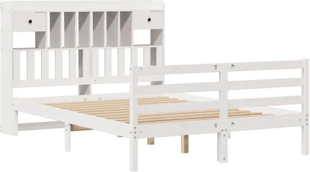 vidaXL Massivholzbett aus Kiefer mit Kopfteil und Regal in Weiß - Bild 1
