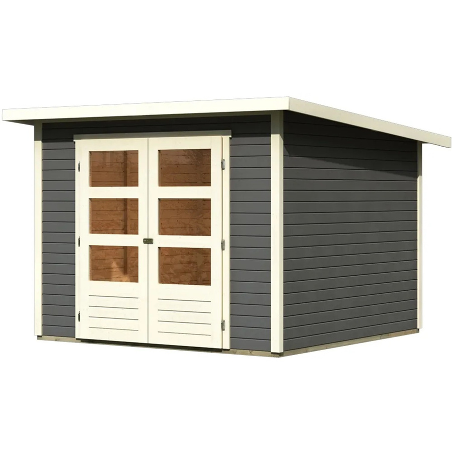 Karibu Holz-Gartenhaus Sitten mit Pultdach in Terragrau, modernes Design, B/T: 242 x 242 cm - Bild 2