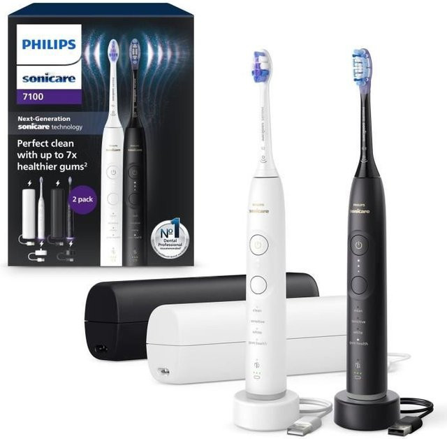 Philips Sonicare 7100 Serie HX7429/02 Elektrische Zahnbürsten Doppelpack in Weiß und Schwarz - Bild 2