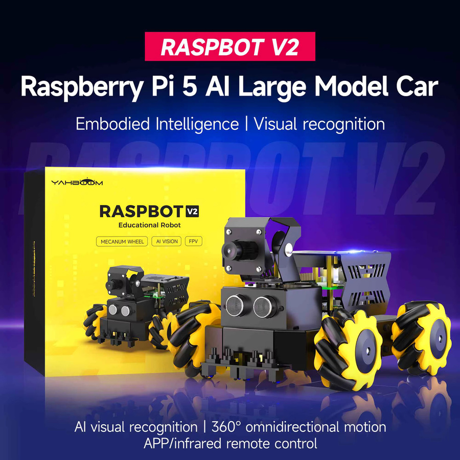Yahboom Raspbot V2 AI-Roboterauto mit Kamera und Mecanum-Rädern für Raspberry Pi 5 in Schwarz - Bild 2