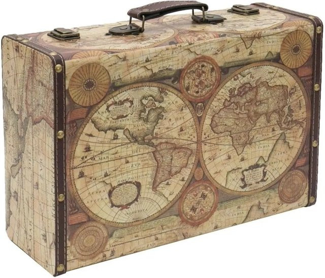 HMF Vintage Koffer Truhe aus Holz mit Weltkarte Design, B/T/H: 38 x 26 x 13 cm, Multicolour - Bild 1