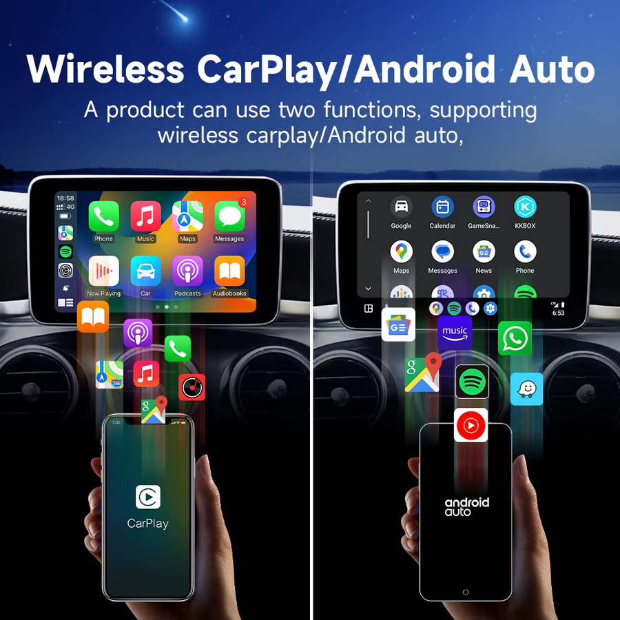 HEYINCAR Kabelloser CarPlay und Android Auto Adapter 2-in-1 Mini 5G Dual-Band WLAN-Dongle in Schwarz mit USB-C und USB-A Anschluss - Bild 3
