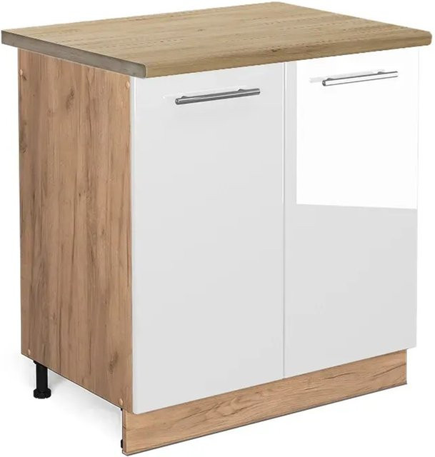 Vicco Spülenunterschrank Fame-Line Weiß Hochglanz und Eiche B/T/H: 80 x 60 x 82 cm - Bild 1