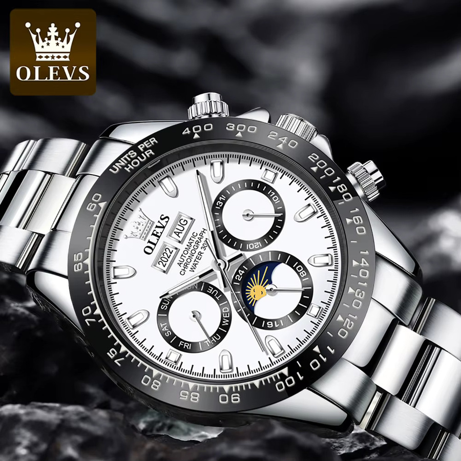 OLEVS Armbanduhr, Automatik, Edelstahl, Bicolor, Herren, Mondphase, Datum, Wochentag - Bild 2