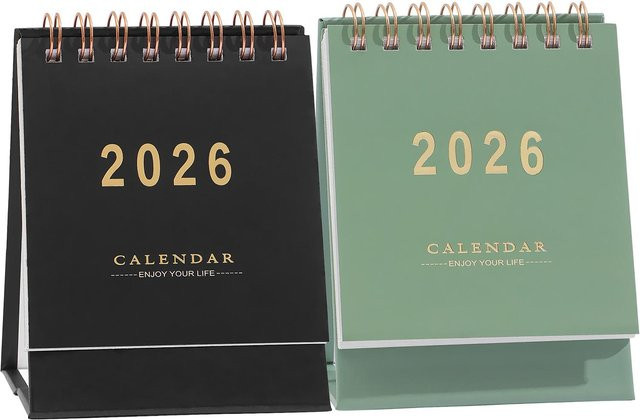 Mini-Tischkalender 2026 als Desktop-Planer und Organizer in Grün für Schule und Büro - Bild 1