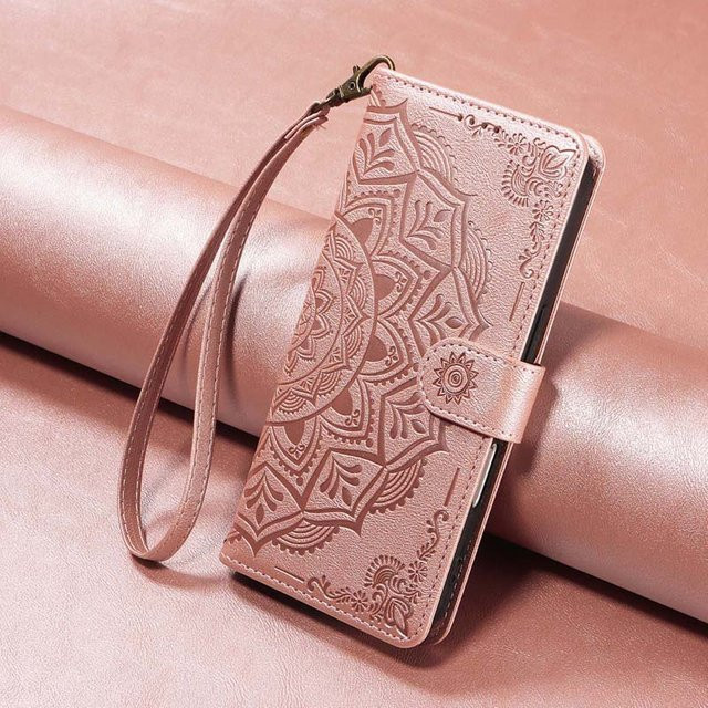 Leder Handyhülle für Motorola Moto G75 G85 G55 G35 5G mit Mandala Blume Design als Brieftasche Flip Cover in Pink - Bild 1