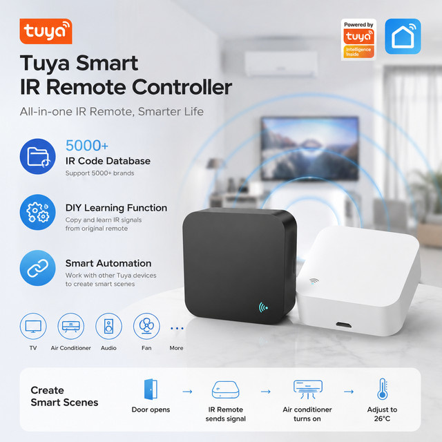 Tuya WiFi IR-Universalfernbedienung für Smart Home, Infrarot-Steuerung für Klimaanlage und Fernseher, Schwarz - Bild 1