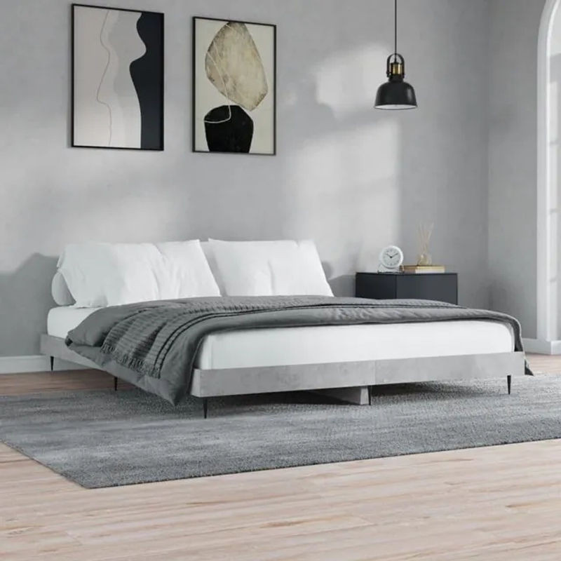 Vidaxl Bettrahmen Modern in Beton Grau aus Holzwerkstoff und Metall, B: 120 cm, L: 200 cm - Bild 1