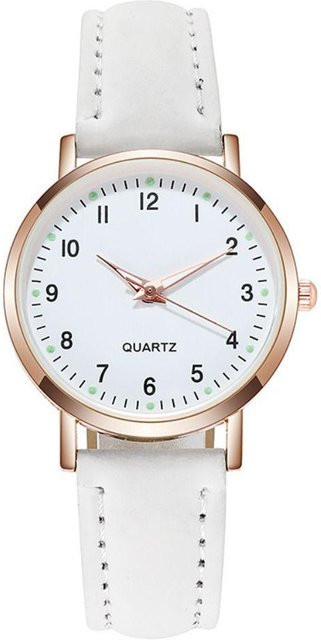 Armbanduhr Quarz, Lederarmband, Weiß, Damen, Rund - Bild 1