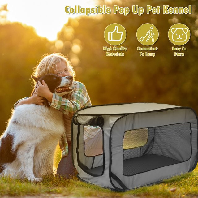 Willstar Tragbare Hundehütte in Grau, faltbares Pop-Up Hundezelt für drinnen und draußen - Bild 1