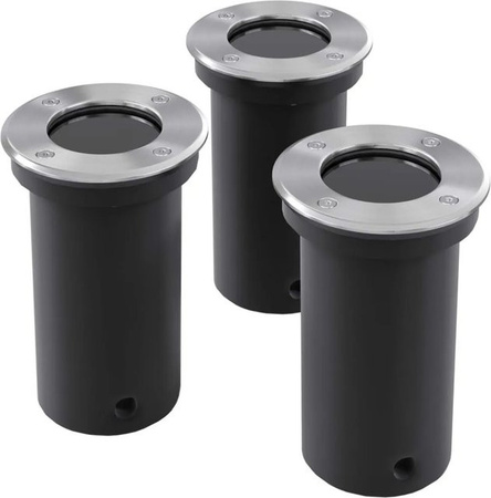 vidaXL 3er Set Bodenstrahler aus Edelstahl in Silber, runde Bodeneinbauleuchten mit gehärtetem Glas für Gartenterrasse und Hauseingang