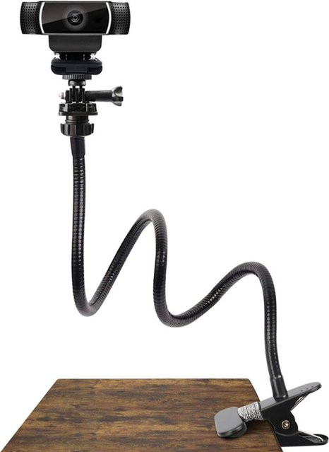 Intelligenter Kamerahalter in Schwarz als flexibler Webcam-Ständer mit Schwanenhals und Tischklemme für Action-Kameras und Geräte mit 1/4-Zoll-Gewinde - Bild 1