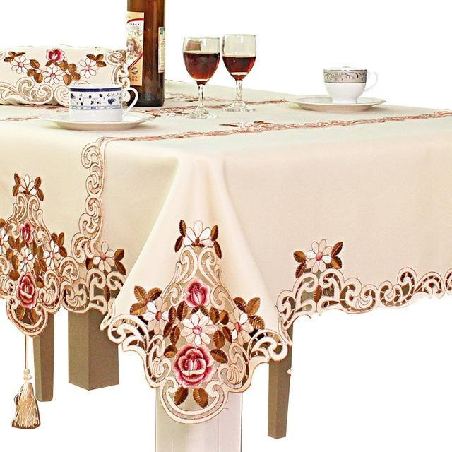 Handgefertigte Leinen-Tischdecke mit floraler Bestickung von Your Warm Home, beige, B/H: 85 x 40 cm - Bild 1