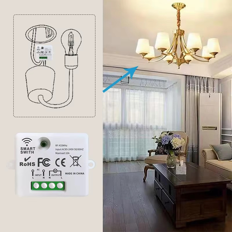 WenQia Drahtloser RF-Smart-Lichtwandschalter mit Fernbedienung und Touch-Wandpanel, Mini-Relaisempfänger, Weiß - Bild 2