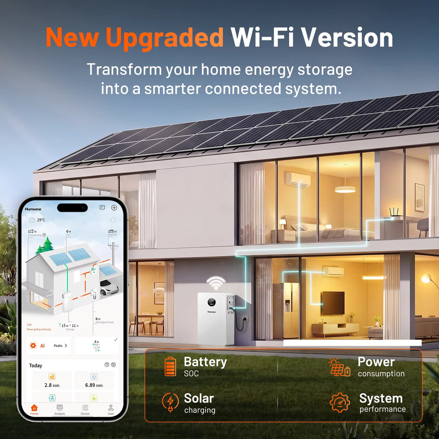 Humsienk All-in-One Energiespeichersystem mit 5,12kWh Kapazität, 5KW Solar-Wechselrichter, reiner Sinuswellen-AC220V-Ausgang und 160A MPPT Solarladegerät in Weiß - Bild 5