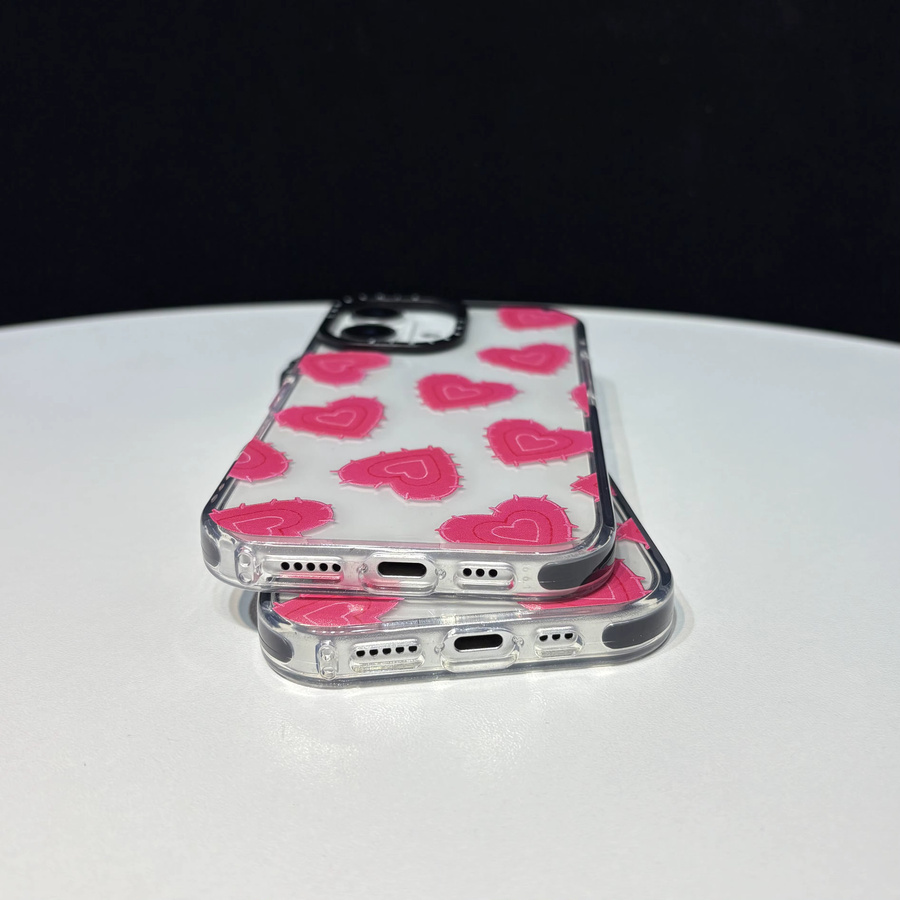 Transparente iPhone Handyhülle aus weichem TPU mit rosarotem Herzmuster für Apple iPhone 12 bis 17 Pro Max Air - Bild 5