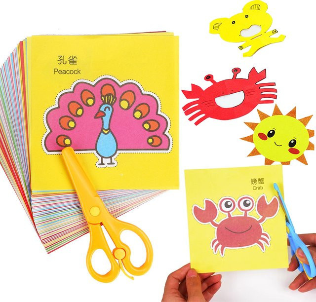 TMZ Papierschnitt-Set mit Cartoon-Tier-Mustern in Mehrfarbig, 48/96-teiliges Bastelset aus Konstruktionspapier und Karton für Kinder - Bild 1