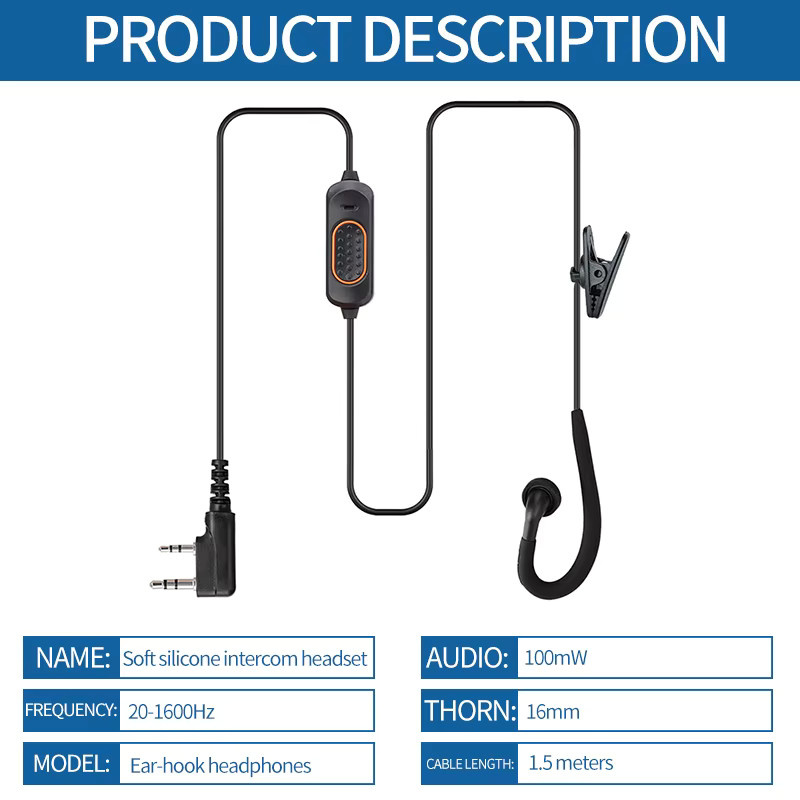 ABBREE 780 Headset-Mikrofon-Kopfhörer in Schwarz für BaoFeng UV-5R UV-21 PRO und Quansheng UV-K6 Walkie Talkie Zubehör - Bild 2