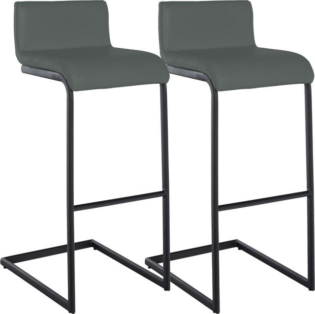 CLP Barhocker 2er Set Newport mit Lehne aus Kunstleder in Grau und schwarzem Edelstahlgestell - Bild 1