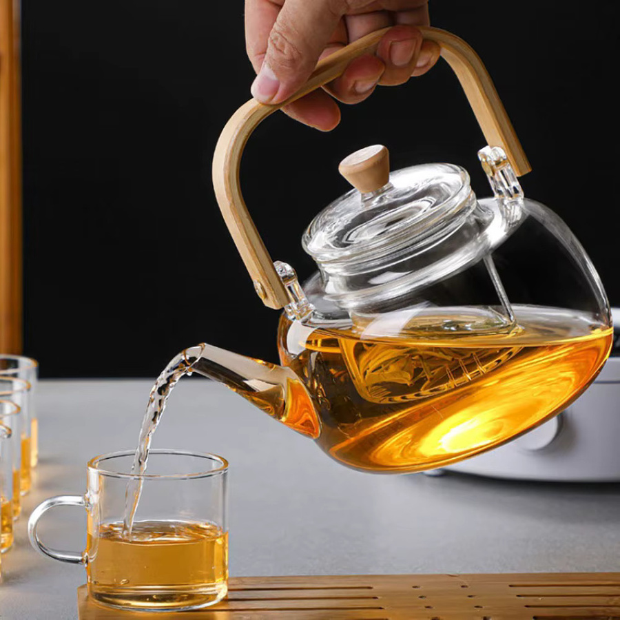 YWDL Glas-Teekanne mit herausnehmbarem Sieb und Bambusgriff, transparent, 1 l - Bild 2