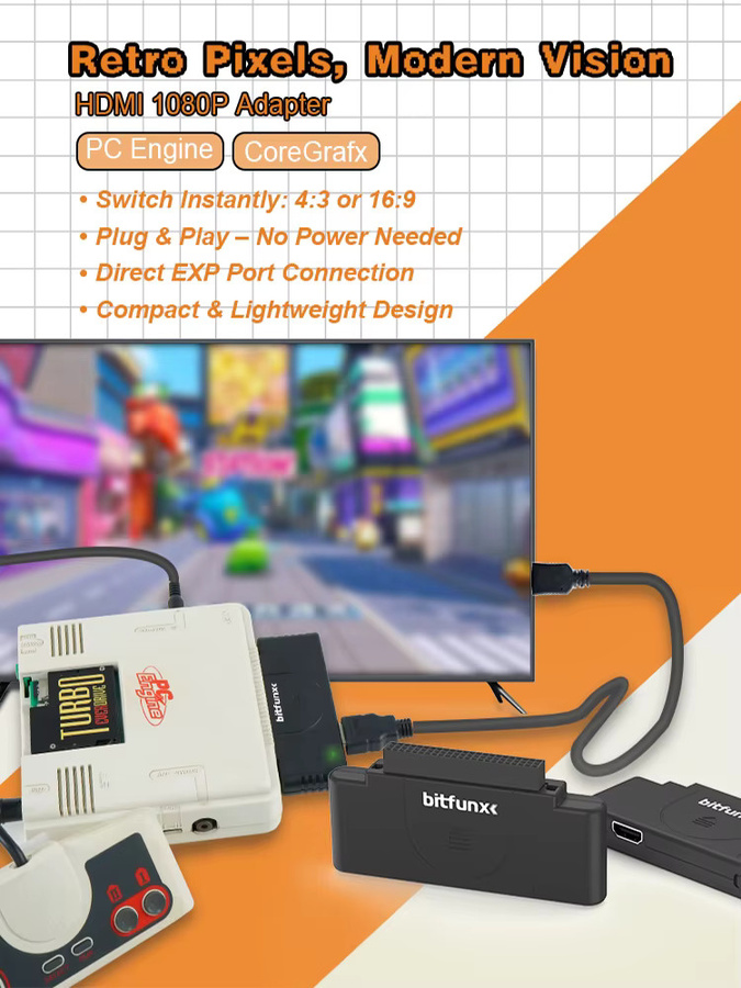 Bitfunx RGB zu 1080P Digitaler HDMI-Konverter Video-Audio-Adapter in Schwarz für PCE, PC Engine und Core Grafx Retro-Spielkonsolen mit 16:9/4:3 Schalter - Bild 7