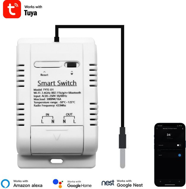 Scimagic-RC Smart Switch 16A 3000W WIFI-Überwachungstemperatursensor Intelligenter Thermostat in Weiß Kompatibel mit Alexa Tuya oder EWELINK App - Bild 1