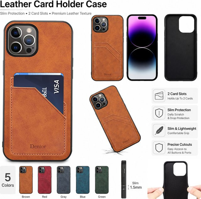 Denior Stoßfeste iPhone Handyhülle mit Kartenfach in Grün für iPhone 15 14 13 12 11 Pro Max und weitere Modelle - Bild 1