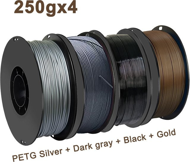 3D Maliang PETG Filament 1,75mm für FDM 3D-Drucker in Gold, Schwarz, Grau und Silber (4 x 250g) - Bild 1