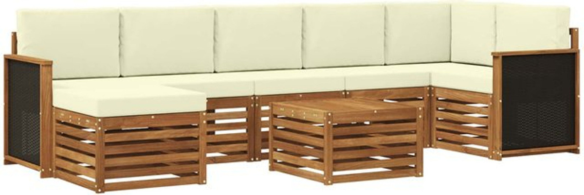 7-teilige Outdoor-Sofagarnitur aus Akazie mit Kissen in Natur und Beige von vidaXL - Bild 1