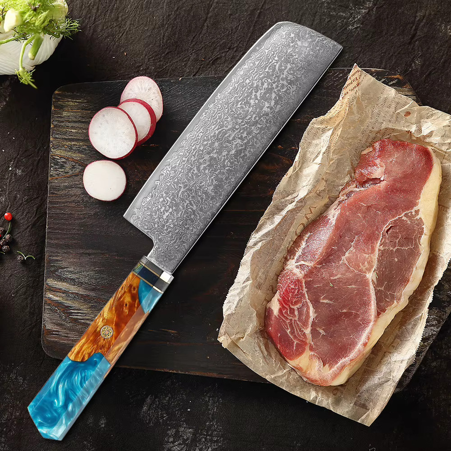 Xituo Nakiri-Messer aus Damaststahl, 17,78 cm professionelles japanisches Küchenmesser für Fleisch und Gemüse in Multicolour - Bild 5