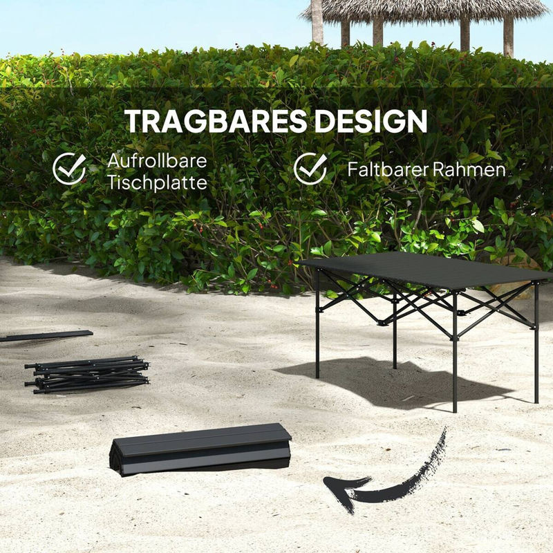 Outsunny Campingtisch aus Aluminium mit aufrollbarer Tischplatte und X-Rahmen, Schwarz, B/T/H: 55 x 50 x 95 cm - Bild 5