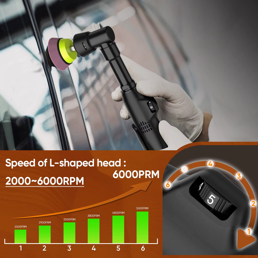 TKKEACE Kabelloser Mini-Autopolierer RO/DA Mikro-Kratzerentferner mit einstellbarer Geschwindigkeit, Schwarz, 12V 2000mAh, inklusive 2 Akkus - Bild 5