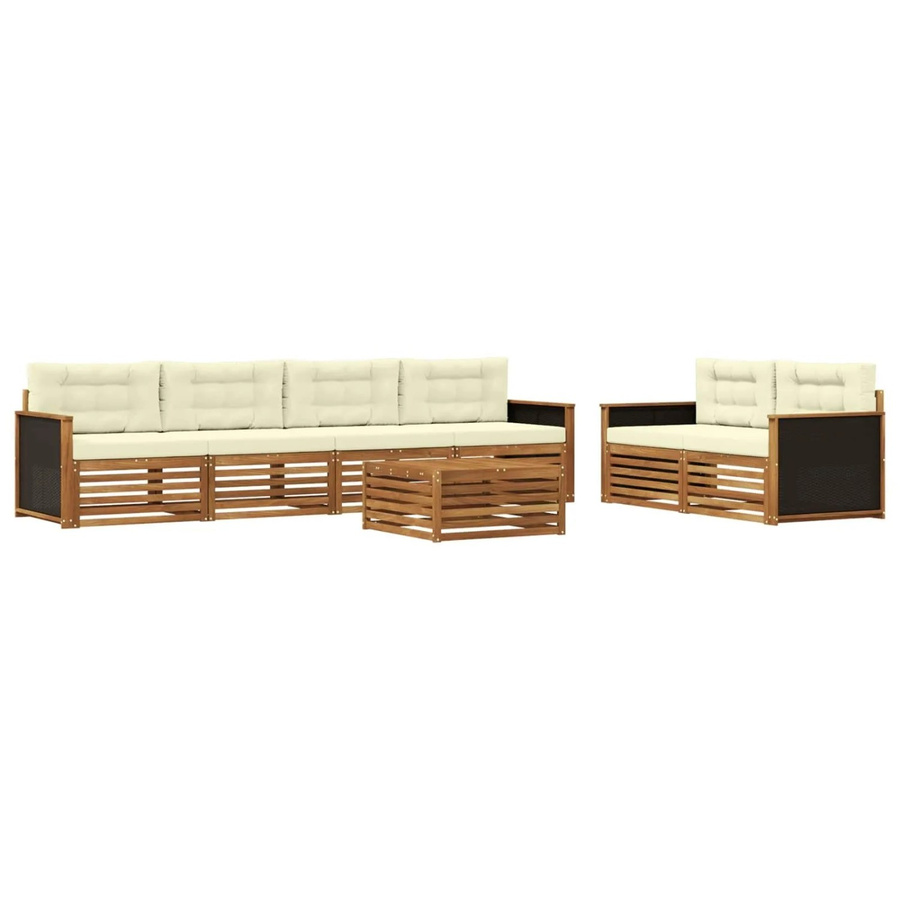 vidaXL Outdoor-Sofagarnitur aus Akazienholz mit Kissen in Natur und Creme - Bild 2
