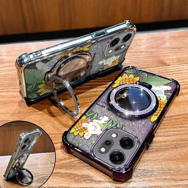 Handyhülle mit Lanyard und Ständer für OPPO Reno 14 14Pro 14F 13F 12 12Pro 12F 11 11F 10 10Pro Design Happy Rabbit Farbe Multicolour Silver - Bild 3