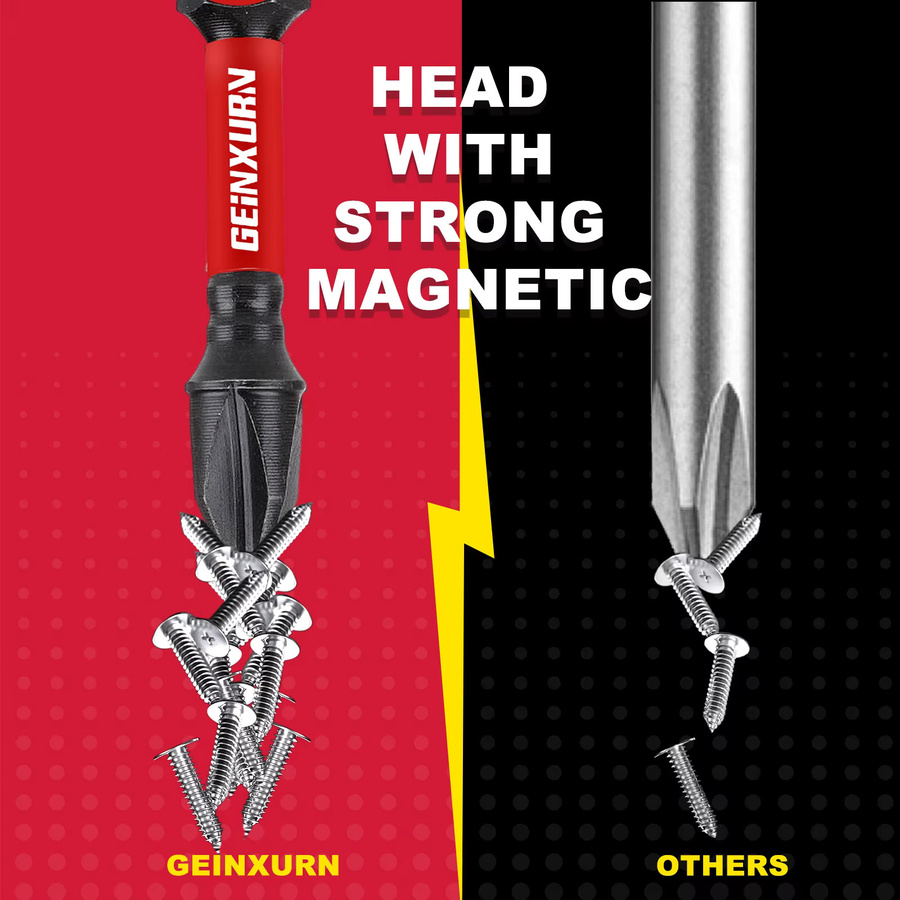 Geinxurn Impact Magnetic Pozidriv Bit-Set aus S2-Stahl mit Sockel, Kreuzschlitz-Schraubendreher-Bits Pozidriv #2 und #2 - Bild 2
