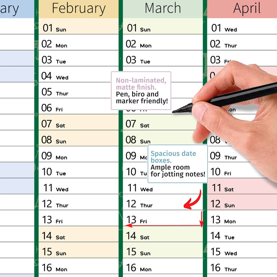 Beschreibbarer Wandkalender 2026 als großes Poster für Schule und Zuhause zur monatlichen Planung - Bild 2