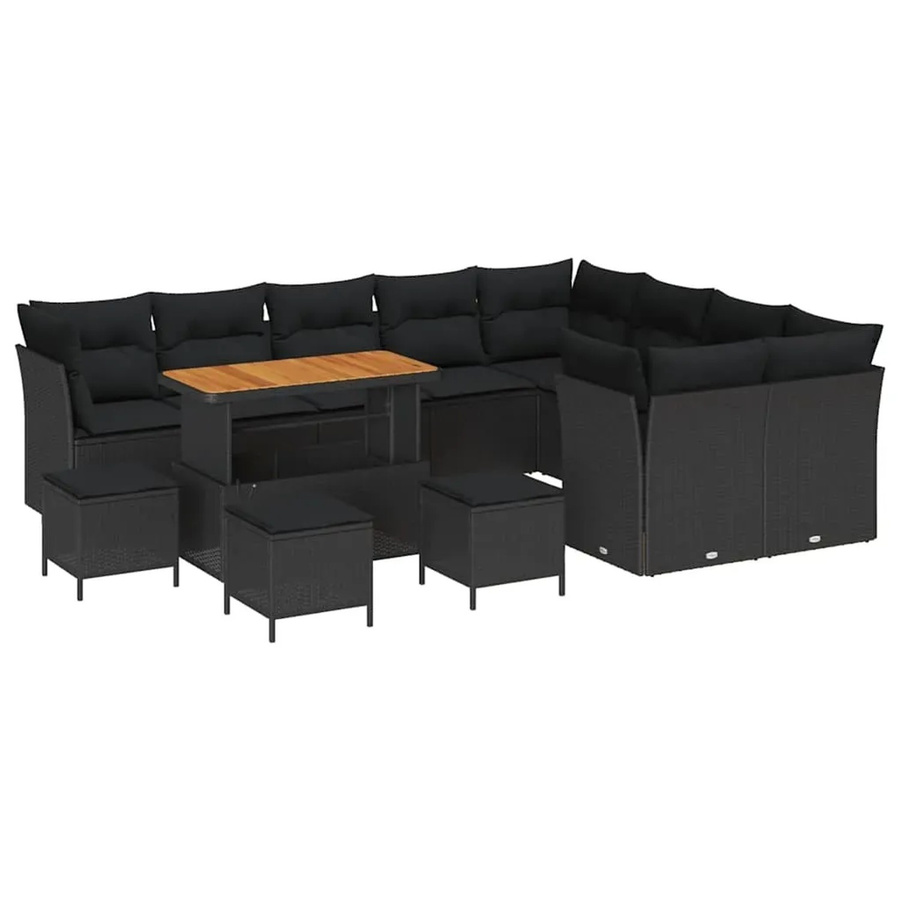 vidaXL Garten-Sofa-Set 13-teilig in Schwarz aus Poly-Rattan mit Polstern und Metallgestell in U-Form - Bild 2