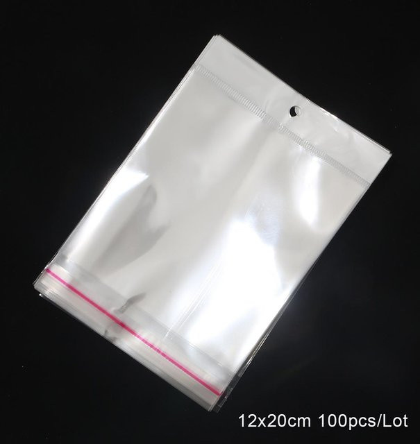 100 Stück transparente selbstklebende OPP-Aufbewahrungstaschen aus Kunststoff mit Aufhängeloch von Home Craftdiy, B: 12 cm, H: 20 cm - Bild 1