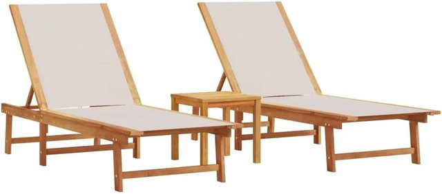 vidaXL Sonnenliegen Set aus 2 Stück mit Tisch aus massivem Akazienholz und Textilene in Grau - Bild 1