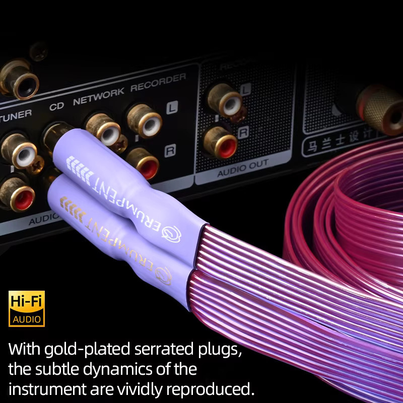 ERUMPENT HiFi OCC 2RCA Audiokabel aus reinem Kupfer mit vergoldeten Steckern in Gold und Purple - Bild 5