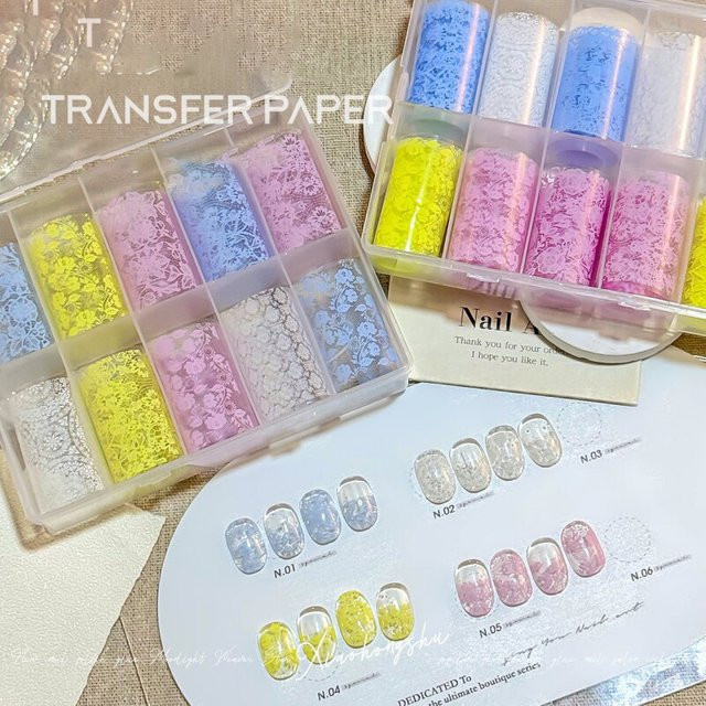 CHUNSHU Nageltransferschablonen, Blumen-Nagelfolien, Schwarz Weiß Rosa Blau, Unisex - Bild 1