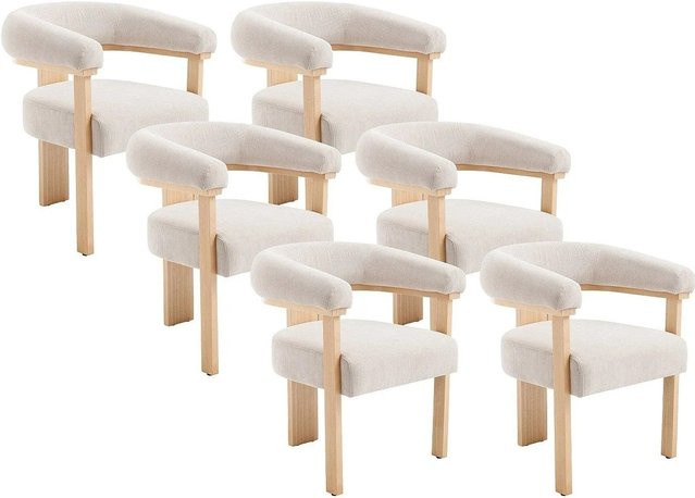 Vente-unique Design Stuhl Livelia mit Armlehnen aus Kautschukholz und Cord in Beige - Bild 1