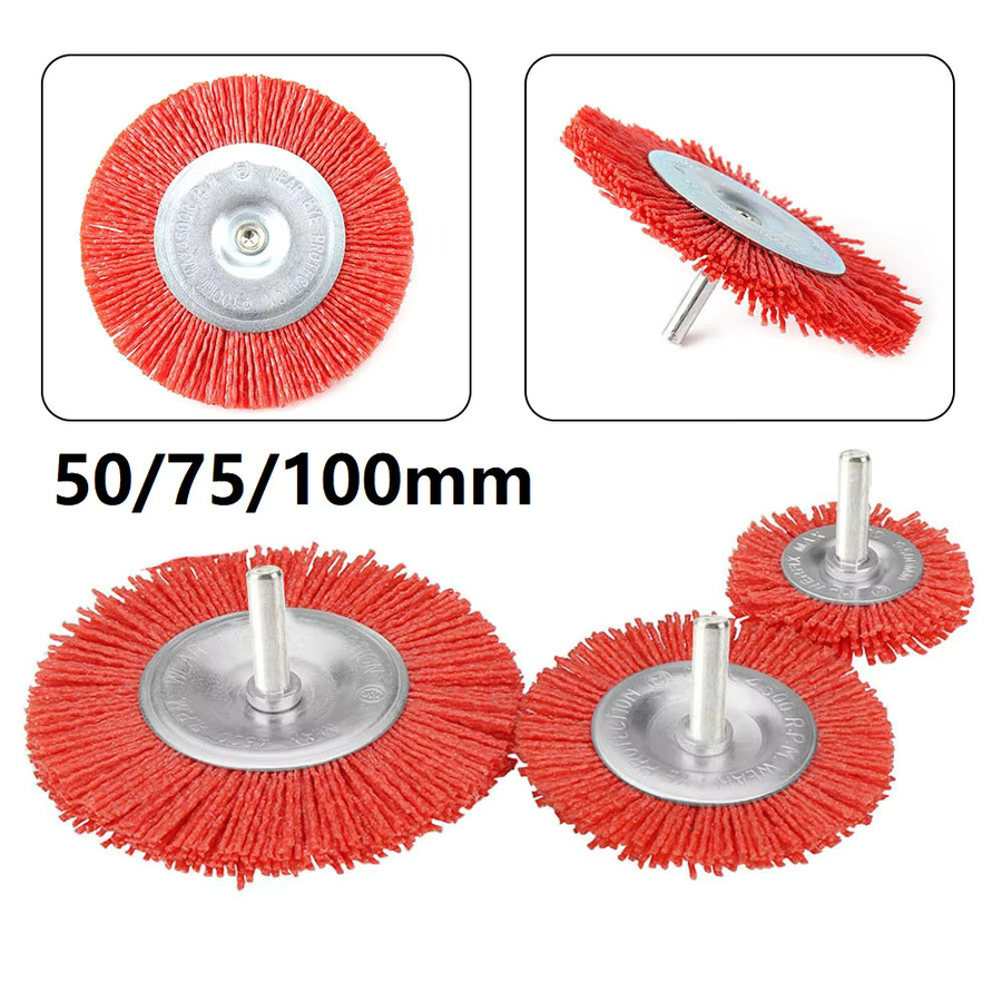 Vibratite Nylon-Flachbürste in Rot zum Polieren und Entgraten von Holz und Metall mit 6 mm Schaft, Durchmesser: 50 mm, 75 mm oder 100 mm - Bild 2